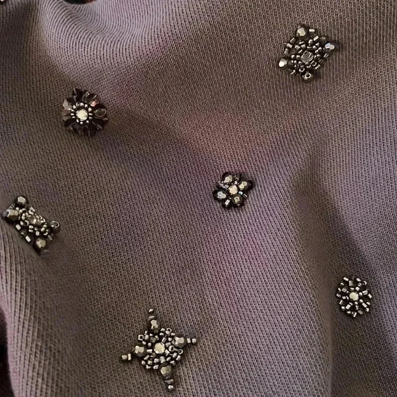 J. Crew Women’s Beaded, Rhinestone, Sequin Gray Sweatshirt Top Size Small - Picture 3 of 11